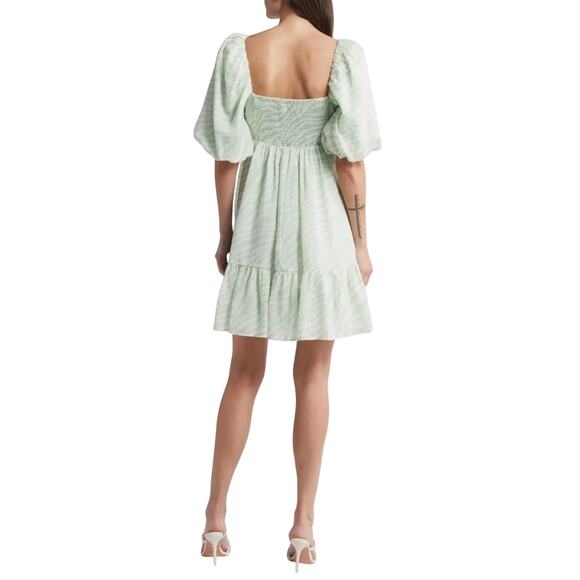 Chelsea28 Puff Sleeve Babydoll Dress XL Green Ivory Zebra Print - Picture 2 of 9